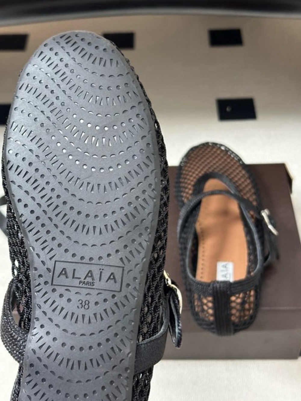 Alaïa Black Mesh Mary Jane Mule Slide Sandals - Picture 8 of 9